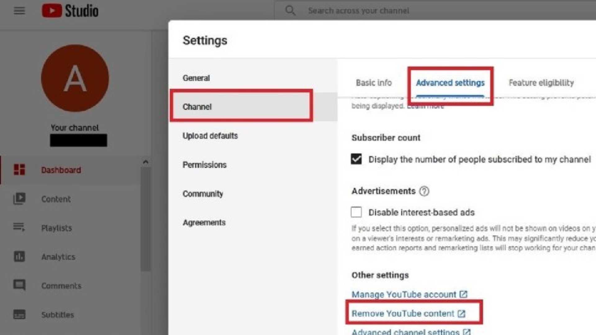 how to delete YouTube channel
